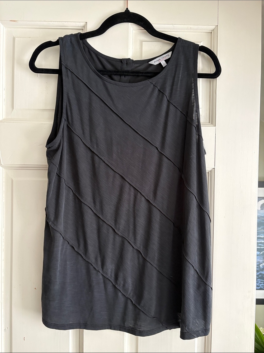 Black Diagonal Paneled Sleeveless Tank Top